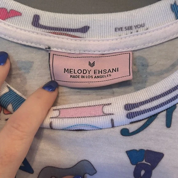 RARE Melody Ehsani 90s style Shirt Dress Egyptian Print “Eye See You” M - Picture 2 of 9